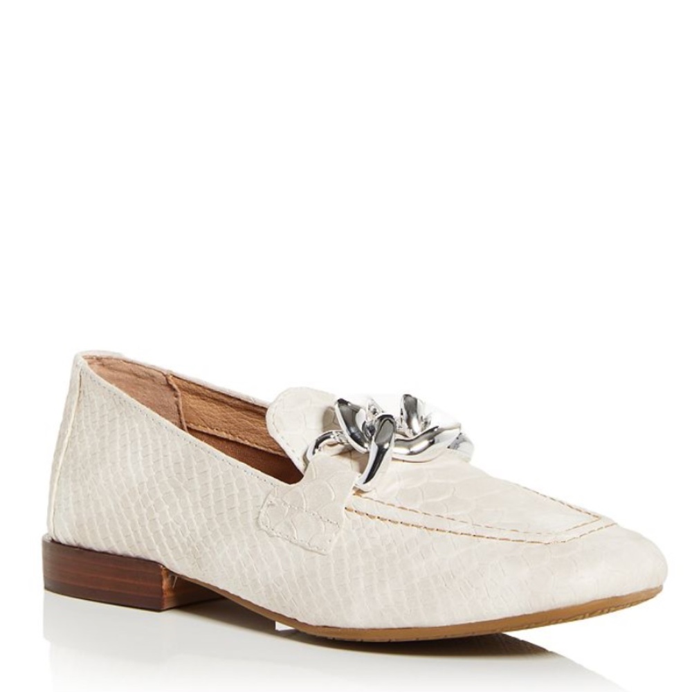 Donald Pliner Ivory Oyster Ecru Snake Embossed Leather Loafer Size 9